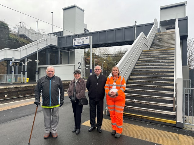 Port Glasgow access for all – one year on: Tommy, Anne, Jim and Laura at Port Glasgow station3
